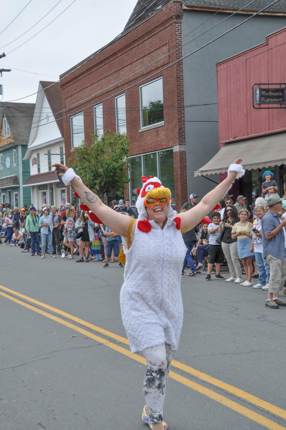 I had to look twice, but I think that was a chicken at the Livingston Manor Trout Parade, where (apparently) anything goes.